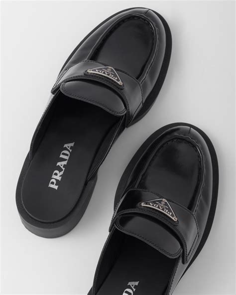 prada leather loafer mules|Prada leather loafers.